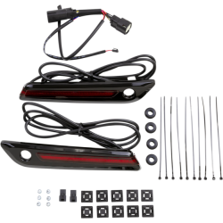PartzBiz HD DS35011824 - Ciro 40171 Black LED Saddlebag Hinge Cover Red Lens RTB Lights Harley 14-Up