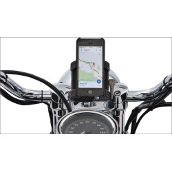 PartzBiz HD DS44020601 - Ciro Black 7/8 ” และ 1 ” Bar Mount สมาร์ทโฟนระดับพรีเมียม/ที่วาง GPS โดยไม่มีเครื่องชาร์จ | 50313