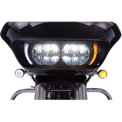 PartzBiz HD DS20402212 - Ciro สีดำ LED ไฟหน้า Fang Bezels พร้อมสัญญาณไฟเลี้ยวสีเหลืองอำพัน Harley 15-20 FLTR