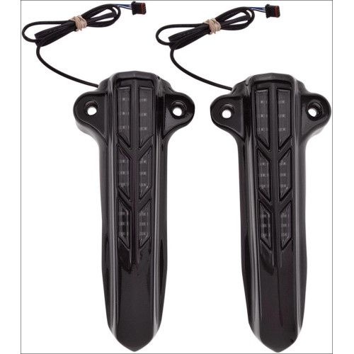 PartzBiz HD: 4421020-Ciro Black Lower Leg Slider Covers w/ Amber LEDs for Harley Touring FLH/T 14-16 | 43003 PartzBiz HD: 4421020-Ciro Black Lower Leg Slider Covers w/ Amber LEDs for Harley Touring FLH/T 14-16 | 43003