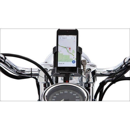 PartzBiz HD: 4420986-Ciro Chrome 7/8" and 1" Bar Mount Premium Smartphone/GPS Holder with Charger | 50212