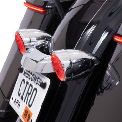 PartzBiz HD DS20402018 - Ciro Chrome Bullet Style Fang LED Rear Turn Signal Inserts Dual Function Harley | 45401