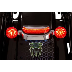 PartzBiz HD DS20101455 - Ciro Chrome Crown Taillight Lightstrike Tech Chrome Red Harley Touring 14-Up