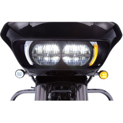 PartzBiz HD DS20402211 - Ciro 45250 Chrome LED ไฟหน้า Fang Bezels w/สัญญาณไฟเลี้ยวสีเหลืองอำพัน Harley 15-20 FLTR