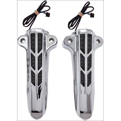 PartzBiz HD: 4420969-Ciro Chrome Lower Leg Slider Covers w/ Amber LEDs for Harley Touring FLH/T 14-16 | 43001 PartzBiz HD: 4420969-Ciro Chrome Lower Leg Slider Covers w/ Amber LEDs for Harley Touring FLH/T 14-16 | 43001