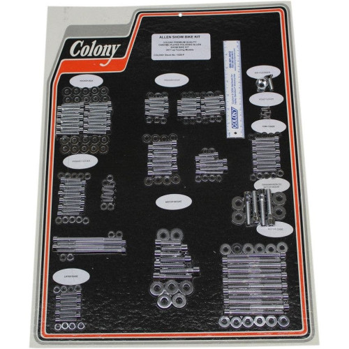 PartzBiz HD: 4420541-Colony 1028-P Chrome SAE ฮาร์ดแวร์เครื่องยนต์ Bolt Kit Harley Touring M8 2017-Up ระบบขับเคลื่อนกล่องโยก ฝาครอบหลัก ฐานยก เกียร์ครอบคลุม ปั๊มน้ำมัน เครื่องฟอกอากาศ ฝาครอบลูกเบี้ยว ฝาครอบจุด ปลั๊กไทม์มิ่ง ตัวยึดมอเตอร์ อัพเกรดใหม่ที่ดีที่สุด