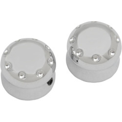 PartzBiz HD DS02140242 - Covingtons Customs Chrome Dimpled Front Axle Caps Harley Softail FLH FXDWG XL | C0011-ซี
