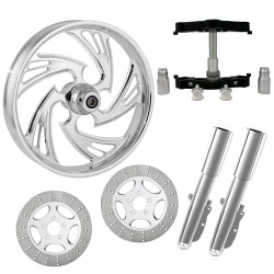 PartzBiz HD CRISIS-DUAL-CHR-KIT-PCKG - Crisis Chrome 23” ยางล้อโรเตอร์คู่พร้อมท่อนล่างและสไลเดอร์แบบ Raked Triple Trees วิกฤต-DUAL-CHR-KIT-PCKG