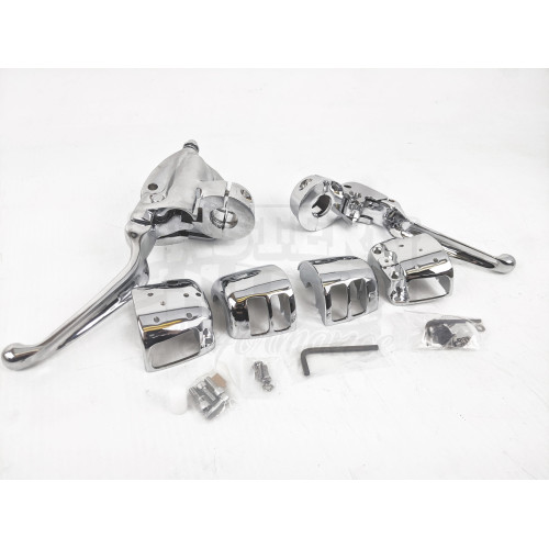 PartzBiz HD: 4420171-Chrome Dual Disc Handlebar ควบคุม 11/16 Bore 96-06 Harley Road King XL Dyna