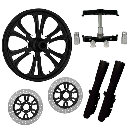PartzBiz HD: 4419051-Czar Black 23" Wheel Tire Dual Rotors w/ Raked Triple Trees Lowers & Sliders | CZAR-DUAL-BLK-KIT-PCKG