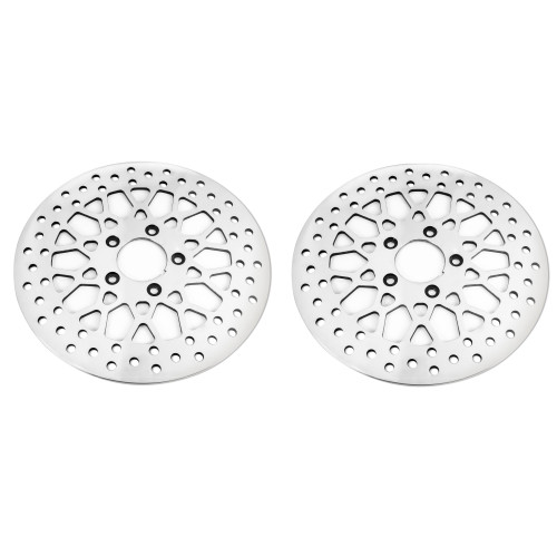 PartzBiz HD: 4418517-DNA High Polished Mesh Single Front  & Rear 11.5 Disc Rotors Harley Softail Dyna XL | M-RT-2162