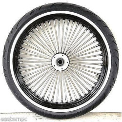 PartzBiz HD CL-MS21580942-RH-B_PKG - DNA Mammoth 52 Fat Spoke Black 21 ” ขอบล้อและดุมล้อยางโรเตอร์แพ็คเกจ Harley FL 08-18