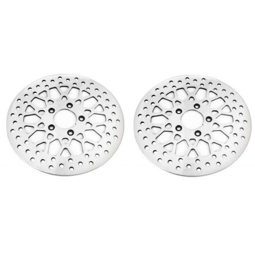 PartzBiz HD: 4418523-DNA Mesh Polished Dual Front 11.8 Disc Rotors Harley Touring 08-13 (Pair) | M-RT-1160