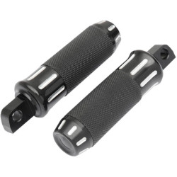 PartzBiz HD DS16201333 - Drag Black w/ Cuts Billet Custom Male Mount Footpegs Foot Pegs w/ Rubber Pair Harley 