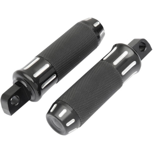 PartzBiz HD: 4418175-Drag Black w/ Cuts Billet Custom Male Mount Footpegs Foot Pegs w/ Rubber Pair Harley 