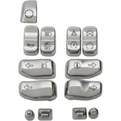 PartzBiz HD DS06100807 - Drag Chrome 12 ชิ้นชุดสวิตช์ควบคุมแฮนด์บาร์พร้อมทริกเกอร์ Harley 14-15 | ลากพิเศษ