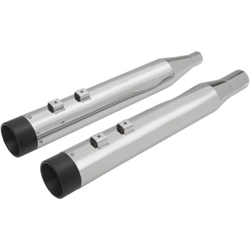 PartzBiz HD: 4418156-Drag Chrome 4" w/ Chrome Billet Tip Slip On Mufflers Harley FLH/T Milwaukee 8