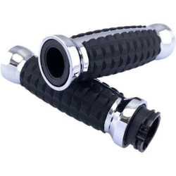 PartzBiz HD DS06302639 - Drag Chrome Grenade อลูมิเนียมยางนุ่ม 1” แฮนด์ Grips Harley 82-20 Cable Throttle 0630-2639