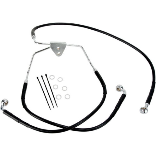 PartzBiz HD: 4417969-Drag Front Extended +4 Black Vinyl Brake Line for Harley 08-13 FLH/T Non ABS | 1741-2510