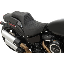 PartzBiz HD DS08021072 - Drag Specialties Predator III Double Diamond Black Thread Stitch 2-Up Two-Up Motorcycle Seat 18-23 Harley Davidson Softail Fat Bob FXFB 0802-1072 08021072