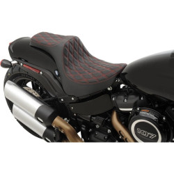 PartzBiz HD DS08021074 - Drag Specialties Predator III Double Diamond Red Thread Stitch 2-Up Two-Up Motorcycle Seat 18-23 Harley Davidson Softail Fat Bob FXFB 0802-1074 08021074