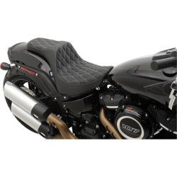 PartzBiz HD DS08021073 - Drag Specialties Predator III Double Diamond Silver Thread Stitch 2-Up Two-Up Motorcycle Seat 18-23 Harley Davidson Softail Fat Bob FXFB 0802-1073 08021073
