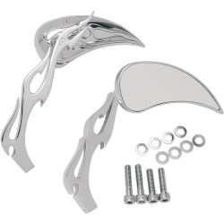 PartzBiz HD DS06400116 - Drag Specialties 0640-0116 กระจกแฮนด์ Chrome Flame Teardrop คู่ Harley