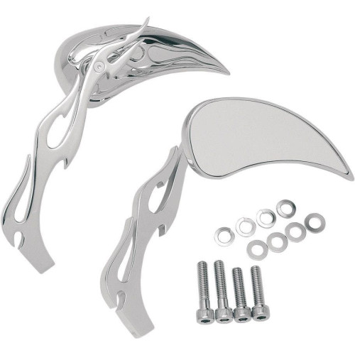 PartzBiz HD: 4417702-Drag Specialties 0640-0116 Chrome Flame Teardrop Handlebar Mirrors Pair Harley