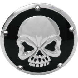 PartzBiz HD DS11070327 - Drag Specialties Black /w Chrome Skull Cast Derby Cover Harley Twin Cam 99-16 | 1107-0327