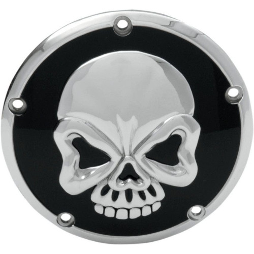 PartzBiz HD: 4417483-Drag Specialties Black /w Chrome Skull Cast Derby Cover Harley Twin Cam 99-16 | 1107-0327