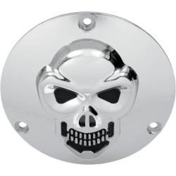 PartzBiz HD DS19020062 - Drag Specialties ฝาครอบ Chrome 3 Hole 3-D Skull Derby Harley Big Twin 70-98 | 1902-0062