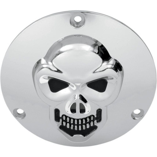 PartzBiz HD: 4417456-Drag Specialties Chrome 3 Hole 3-D Skull Derby Cover Harley Big Twin 70-98 | 1902-0062