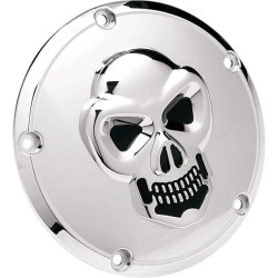 PartzBiz HD DS19020061 - Drag Specialties ฝาครอบ Chrome 5 Hole 3-D Skull Derby Harley Twin Cam 99-16 | 1902-0061