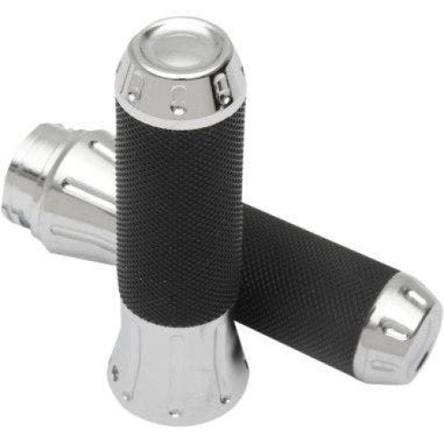 PartzBiz HD: 4417438-Drag Specialties Rubber-Covered Chrome Hand Grips for Harley Throttle by Wire | 0630-1610
