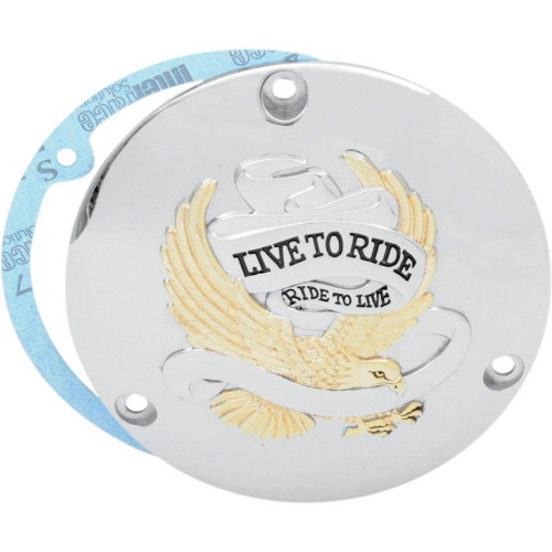 PartzBiz HD: 4417209-Drag Specialties Gold 3 Hole Live to Ride Derby Cover Harley Big Twin 70-98 | 1107-0156