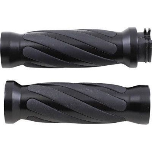 PartzBiz HD: 4417164-Drag Specialties Textured Black Rubber Grips Chrome Ends Harley Cable Throttle | DS-243105
