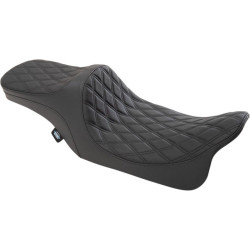 PartzBiz HD DS08011308 - Drag Specialties Predator III 2-Up Seat Black Double Diamond Harley Touring 97-07