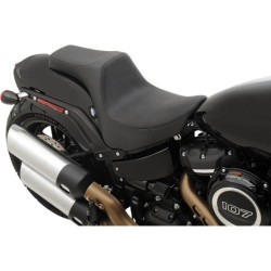 PartzBiz HD DS08021071 - Drag Specialties Predator III Smooth Black 2-Up Two-Up Motorcycle Seat 18-23 Harley Davidson Softail Fat Bob FXFB 0802-1071 08021071