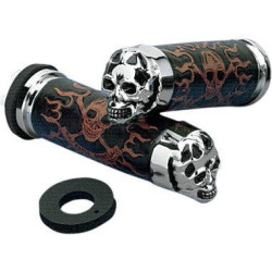 PartzBiz HD DSDS243255 - Drag Specialties Skull Grips Black Eyes สำหรับ Harley Cable Throttle (รวมปลอกหุ้ม) | DS-243255