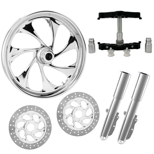 PartzBiz HD: 4416946-Drifter Chrome 23" Wheel Tire Dual Rotors w/ Raked Triple Trees Lowers & Sliders | DRIFTER-DUAL-CHR-KIT-PCKG