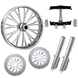 PartzBiz HD Dynasty Accent-DUAL-CHR-KIT-PCKG - Dynasty Accent Chrome 23” ยางล้อคู่พร้อมท่อนล่างและตัวเลื่อนแบบ Raked Triple Trees | Dynasty Accent-DUAL-CHR-KIT-PCKG
