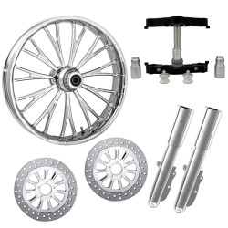 PartzBiz HD DYNASTY-DUAL-CHR-KIT-PCKG - Dynasty Chrome 23” ยางล้อแบบ Dual Rotors พร้อม Raked Triple Trees ส่วนล่างและตัวเลื่อน | DYNASTY-DUAL-CHR-KIT-PCKG