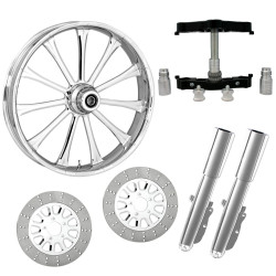 PartzBiz HD EXILE-DUAL-CHR-KIT-PCKG - ยางล้อ Exile Chrome 23” Dual Rotors พร้อมท่อนล่างและตัวเลื่อน Raked Triple Trees | พลัดถิ่น-DUAL-CHR-KIT-PCKG