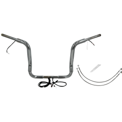 PartzBiz HD FBI-802514 - FBI Chrome 14" Round Top Plug n Play EZ 1-1/2" Handlebar Kit Harley 16-20 FLH Touring | 802514