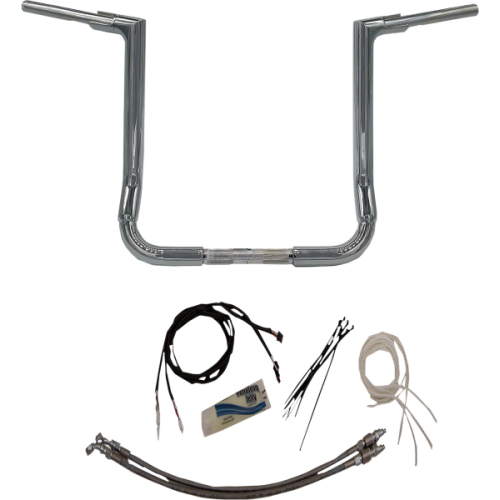 PartzBiz HD: 4415966-FBI Fat Baggers Chrome 1-1/2" EZ Install Flat Top 16" Handlebar Harley FLH 14-Up