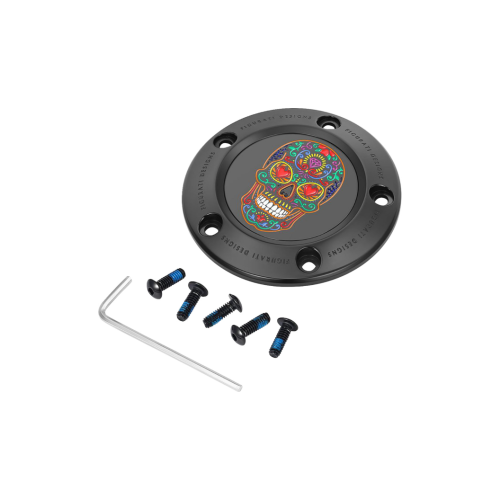 PartzBiz HD: 4415690-Figurati Designs Black W/Sugar Skull Timing Cover for Harley 99-17 Twin Cam | FD30-TC-5H-BLK PartzBiz HD: 4415690-Figurati Designs Black W/Sugar Skull Timing Cover for Harley 99-17 Twin Cam | FD30-TC-5H-BLK