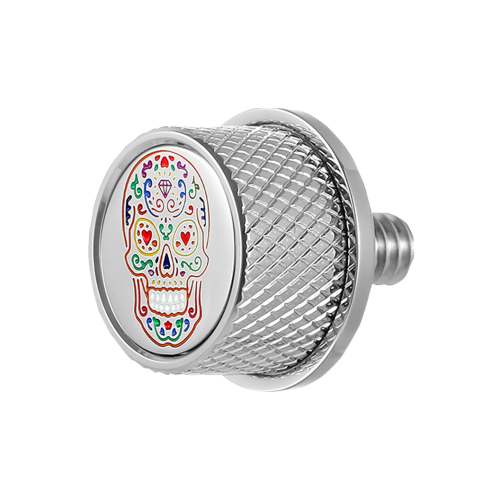 PartzBiz HD: 4415649-Figurati Designs Polished W/Sugar Skull Seat Mounting Knob for Harley All Touring/Trike | FD30-SEAT-SCREW-SS