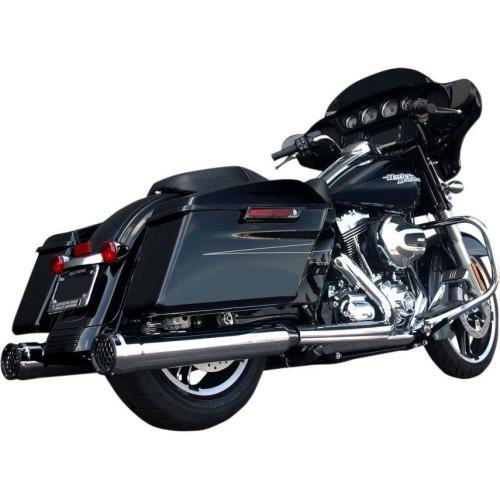 PartzBiz HD: 4415642-Firebrand Chrome 4" Grand Prix Slip On Mufflers Exhaust for Harley FLH/T 95-16 | 10-1007