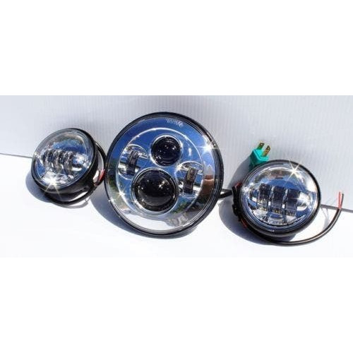 PartzBiz HD: 4415170-Harley LED Projector Daymaker Chrome 7" Headlight Kit Incl. Passing Lamps & Adapters