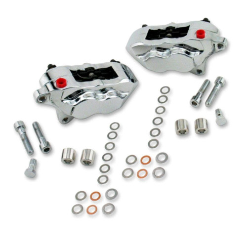 PartzBiz HD: 4415126-Hawg Halters HHI Chrome 4-Piston Dual-Disc Front Calipers 00-07 Harley FLH/T & V-Rod